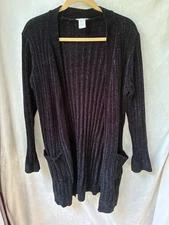 Matty M Black Soft Chenille Ribbed Open Front Cardigan Size Large
