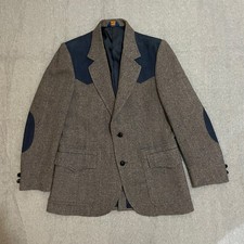 Pendleton Mens 42 Herringbone 100 Virgin Wool Blazer Jacket Elbow Patch Western