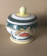 Ceramic Lidded Pot Decorated With Russet Fruit & Leaves, In Green & Yellow.