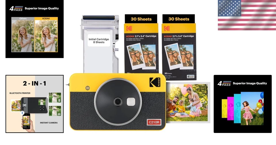 Instant Print Mini Shot 2 Retro Camera with Built-in Flash - Travel-Friendly - Image 2 of 4