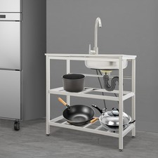 Stainless Steel Utility Kitchen Sink Freestand Outdoor Rectangle Sink w/ Faucet