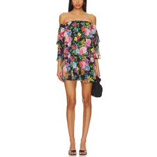 Show Me Your Mumu Ruffled Midnight Botanical Floral Triple Decker Romper Size M