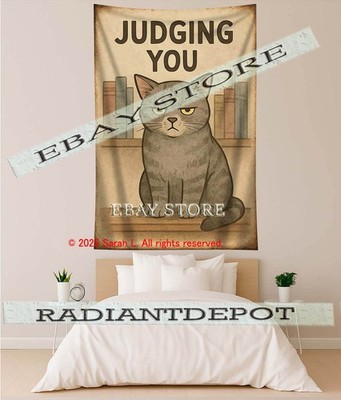 Judging Cat fabric tapestry Attitude poster  59X82 in
