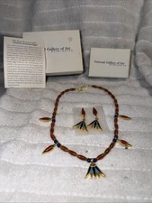 Vintage Treasures of Ancient Egypt Necklace and Earrings Set In Original Box