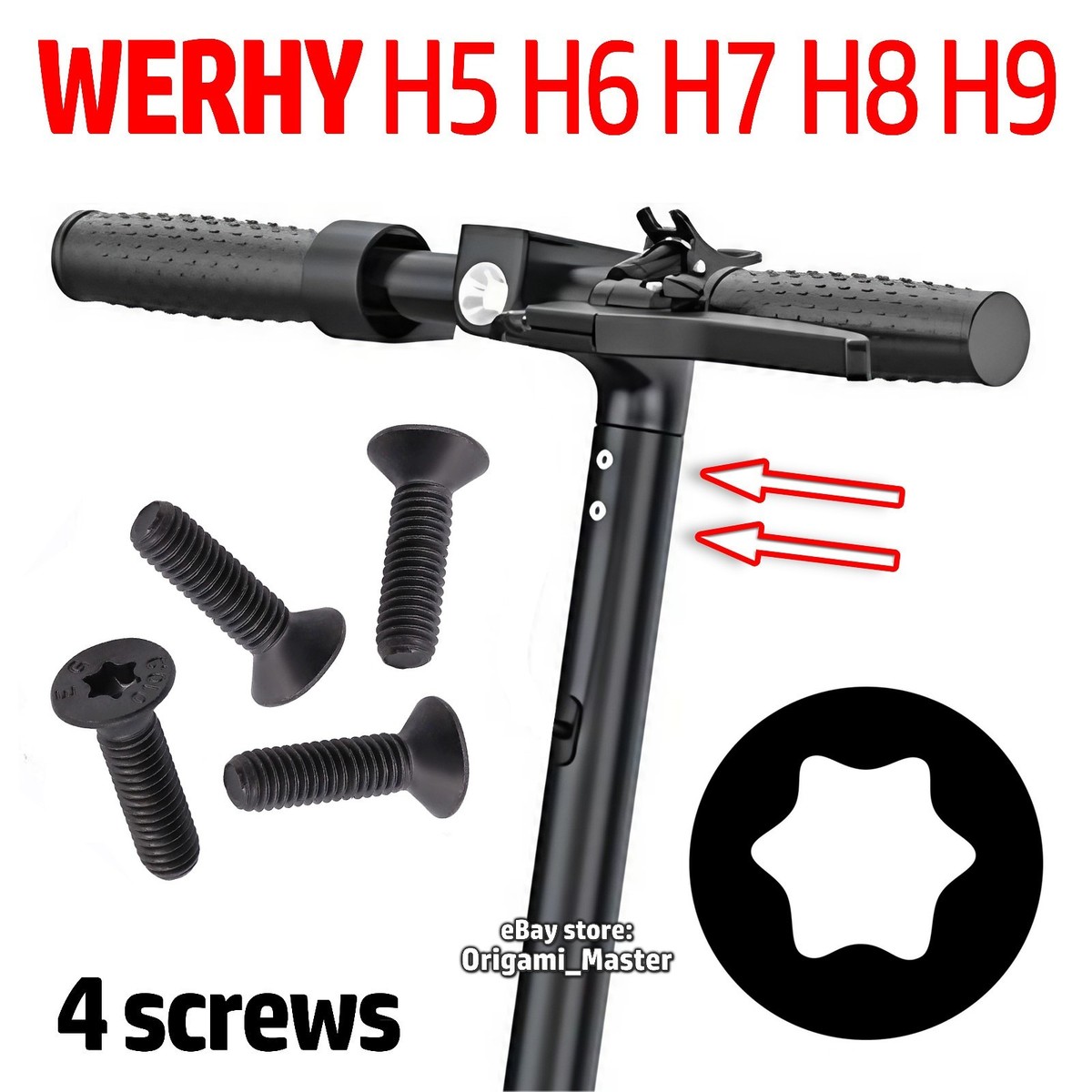 パーツ Den chi scooter 4x Torx Head STEM NECK SCREWS for WERHY Scooter Nut H5 H6 H7 H8 H9