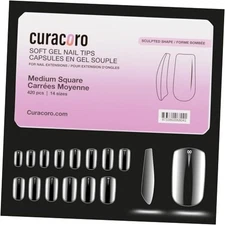  Gel Nail Tips 420Pcs, Clear Full Cover Soft Acrylic Sculpted Medium Square