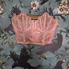 Victoria's Secret Dream Angels Corset Top Rose Gold Floral Mesh Bustier 32C Pink