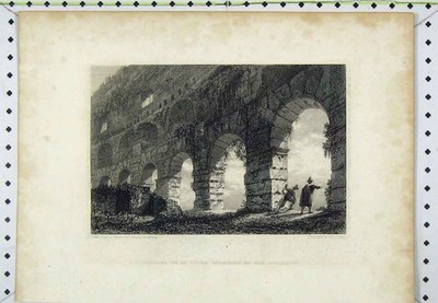 Alter antiker Druck Innen Oberflur Kolosseum um 1850 Stahlstich 19.