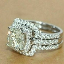 Art Deco 2.90 Ct Diamond Antique Vintage Wedding Ring Set 925 Sterling Silver