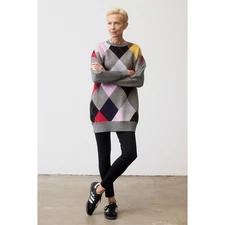 NWT Ruti Womens Size Small Multicolor Argyle Crew Neck Sweater Mini Dress NEW