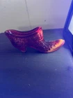 Vintage Fenton Glass Amberina Daisy & Button Slipper Shoe - 6”