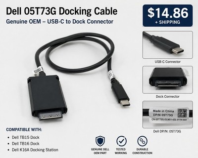 compatible Dell TB15 TB16 Dock K16A Thunderbolt USB-C Cable 5T73G 05T73G 3V37X