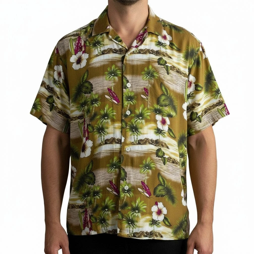 Hawaiian Aloha Shirt XL Tropical Hibiscus Palm Surf Beach Button Up Men