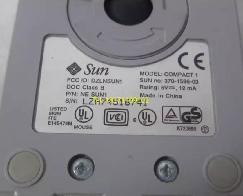 SUN 370-1586 Type-5c Mechanical 3 Button Mouse Model Compact1 Mouse WITH NEW PAD