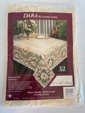 LORRAINE LINENS, DARA IVORY, LACE 60 X 104 OBLONG SEATS 8 - 10 IVORY TABLECLOTH