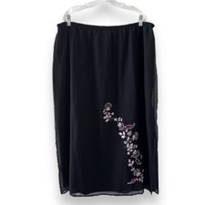 Vintage Kathie Lee Black Floral Embroidered Midi Skirt Women  s Plus Size 22W/24W