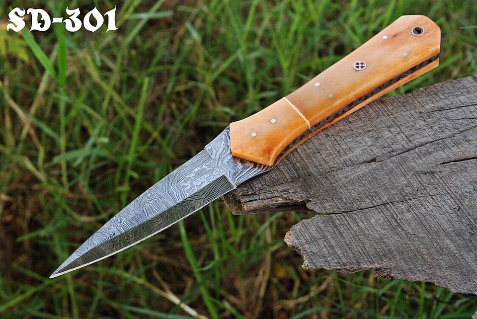 Cuchillo de bota daga de acero Damasco militar de doble filo de 9" cuchillo de bota espiga completa Foto 2 de 4