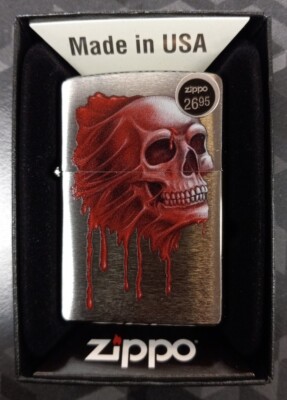 Zippo Bloody Skull Design Brushed Chrome Windproof Pocket Lighter