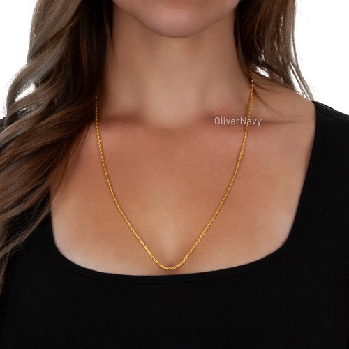 14k Yellow Gold Plated Over 925 Sterling Adjustable Loose Rope Chain 2mm - Picture 3 of 3