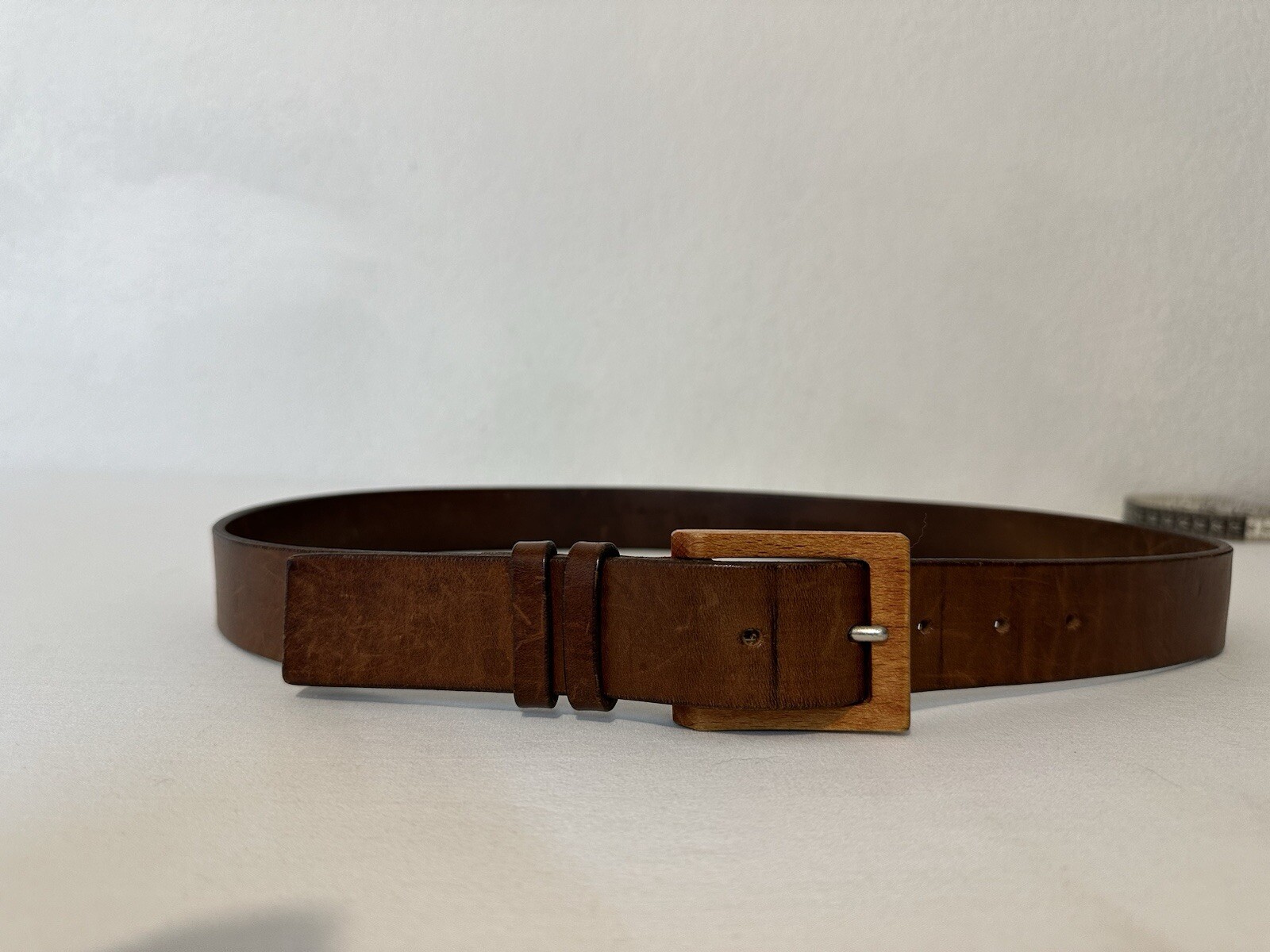 Claudio Orciani Brown Leather Belt Leather Wooden Buckle Made In Italy  2031 43”