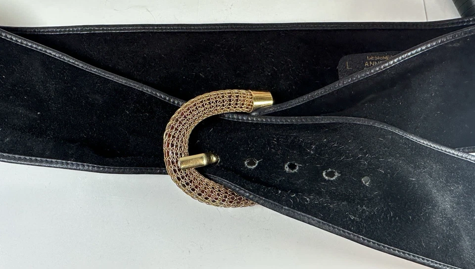 Vintage Belt Anne Klein Waste Suede Black Wide Leather Size Large 29-33 in Saks - Image 3 of 4