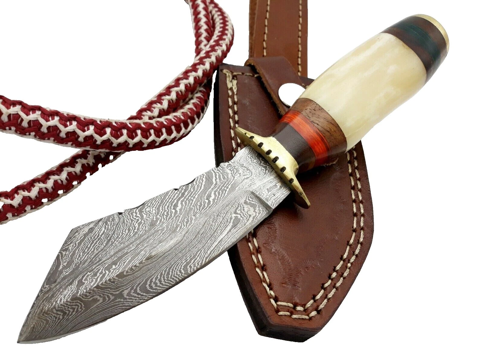 Hoja de acero de damasco Mango de latón bowies modernos de colección Cuchillos de Hoja Fija