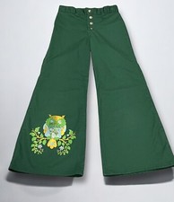 Vintage Growing Girl Green Bell Bottom Pants Owl Graphic Girls Size 8-10