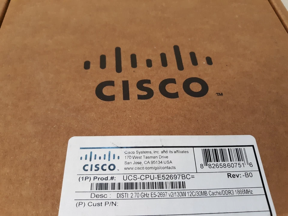 Cisco UCS-CPU-E52697B 2.70GHz E5-2697 V2 130W 12C/30MB DDR3 1866MHz NEW *SEALED* - Image 2 of 3