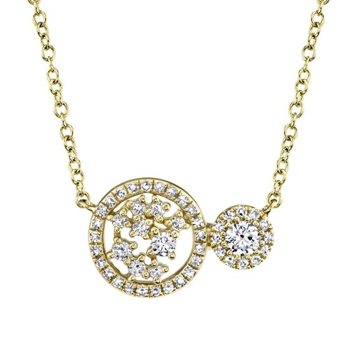 Womens 14K Yellow Gold Round Diamond Circle Necklace Connecting