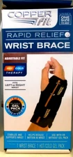 Copper Fit Rapid Relief OSFM Wrist Brace Adjustable Hot Cold Gel Pack Open Box