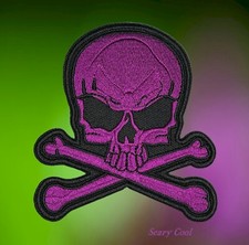 New Skull Cross Bones Purple Horror Embroidered Patch Iron On Biker Patch