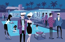 Josh Agle SHAG INCOGNITOS print & COA MCM Palm Springs Night Pool Party FUN