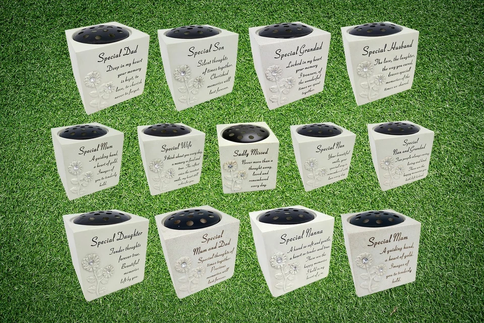 Memorial Graveside Pot Verse Flowers Diamante Rose Grave Pot Vase Special Missed - Image 2 of 2