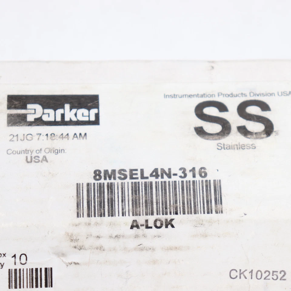 (10-Pk) Parker A-Lok Male Elbow 1/2" Compression Tube x 1/4" 8MSEL4N-316 - Image 2 of 4