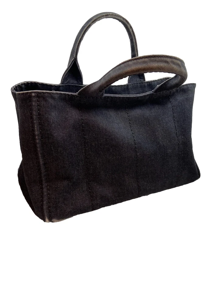 PRADA Medium Canapa Black Denim Tote with Triangle Logo with CoA Pre-Loved - Image 3 of 4