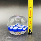 Millefiori Art Glass Paper Weight Bright Blue and White Flowers — photo 5