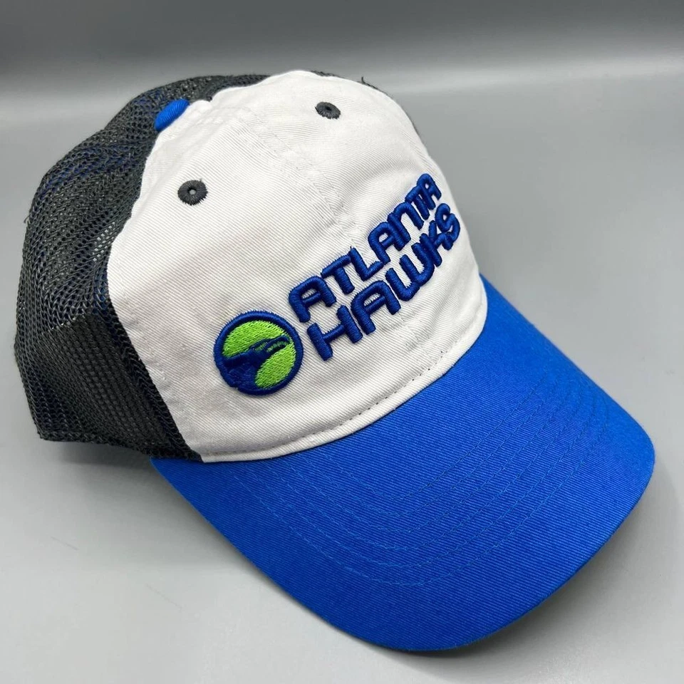 Atlanta Hawks Trucker Hat Men White Blue Adidas Snap Back Cap - Image 3 of 4
