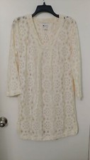Women's  Ivory Lace 3/4 Sleeve Party Holiday Dress Size S