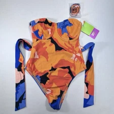 Tabitha Brown Target Size XS Floral Print Underwire Tie-Front 1 Piece Swimsuit