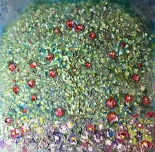Klimt Style Apple Tree – Original Impasto Oil Painting, 80x80 cm Art