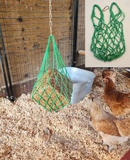 GREEN Chicken Coop Flock Block Bird Seed Hanging Bag Veggie Treat Holder Poultry