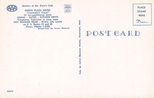 Postkarte OH: Pool & Parkplatz, North Plaza Hotel, Cincinnati, Ohio, 1950er Jahre - Bild 2 von 2
