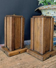 Pair of matching vintage oak table lamps, bedside lights,home decorative 