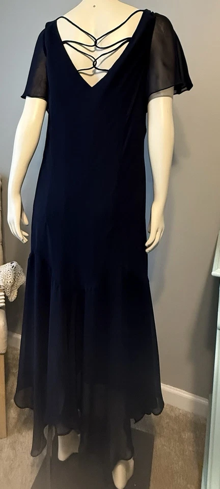Vestido SL Fashions tamanho 18W midi azul marinho bordado lantejoulas lenço - Imagem 4 de 4