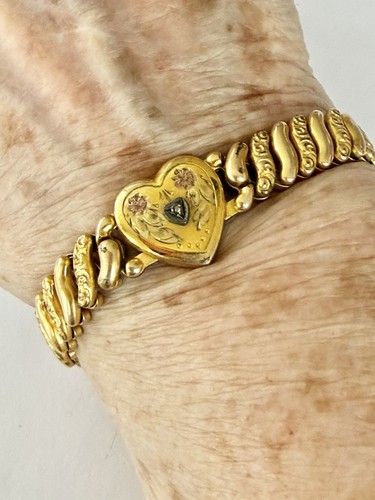 Vtg Pitman Keeler American Queen Multi Gold Filled Diamond Sweetheart Bracelet