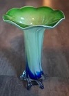 Vintage 1960's Murano Style Green & Blue Jack in the Pulpit Glass Vase 9.75"