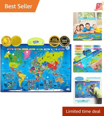 Interactive Talking World Map for Kids Ages 5-12 Learning Countries Flags Fun...