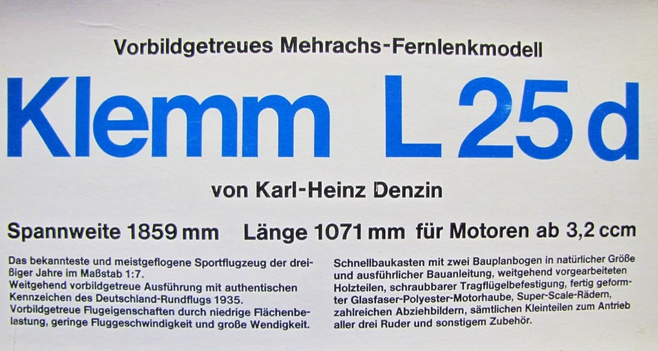 KRICK KLEMM L 25 D RC AVIÓN PLANEADOR VELERO 1859 MM 6' WS. KIT ALEMÁN RARO Foto 2 de 4