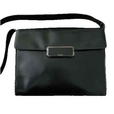 PRADA Vitelli Borsa In Pelle Leather Shoulder Bag Black Small Cross Body Italy