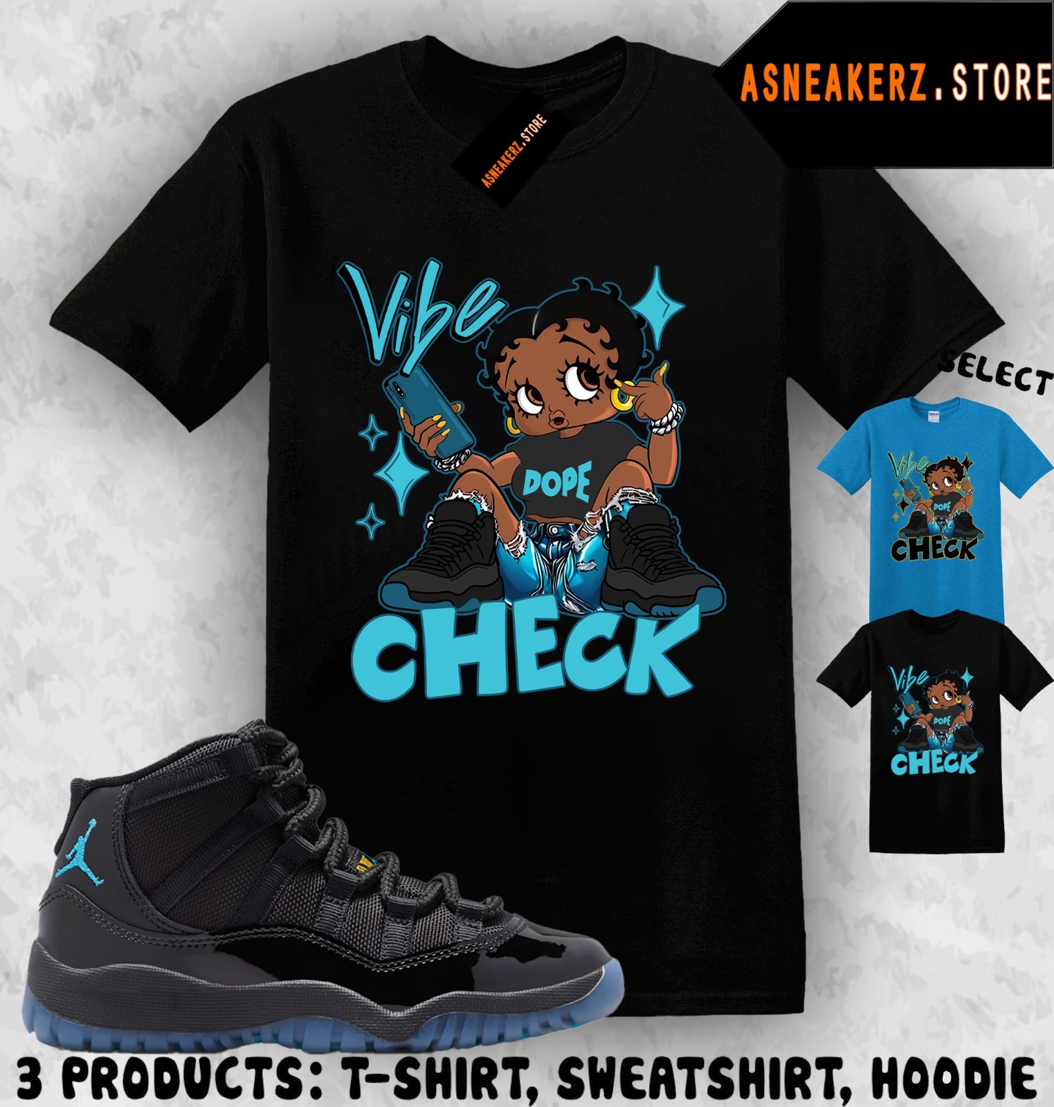 Shirt Match AJ 11 Gamma Blue 2025 Sneaker Matching Betty Boop Vibe Check T-Shirt